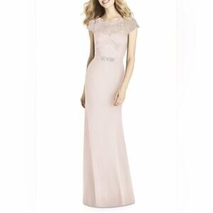 Jenny Packham Blush Lace & Crepe Column Gown - Size 14R - Wedding Formal NWT